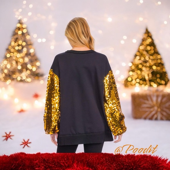 FANTASTIC FAWN Gold sequin french terry oversized pullover S M L - Picture 3 of 8